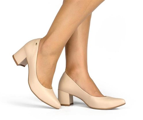 Sapato Dakota Scarpin Salto Grosso Nude Couro Legítimo