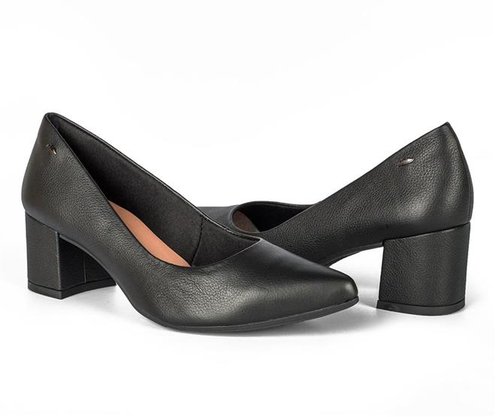 Sapato Dakota Scarpin Salto Grosso Preto Couro G1441