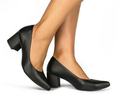 Sapato Dakota Scarpin Salto Grosso Preto Couro G1441