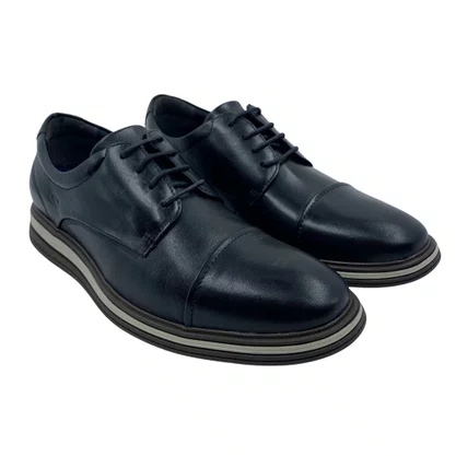 Sapato Democrata Couro Casual com Cadarço Preto 298202