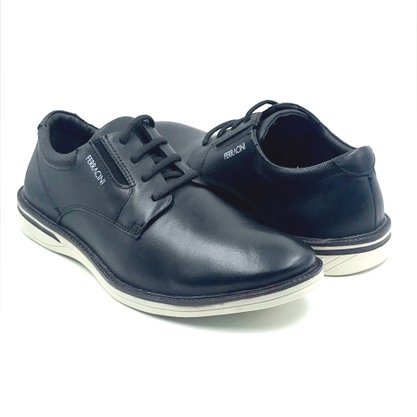 Sapato Ferracini Casual Couro Preto Elástico 3618
