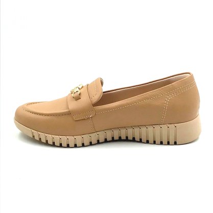 Sapato Mocassim Feminino Comfortflex Couro Bege 2376402