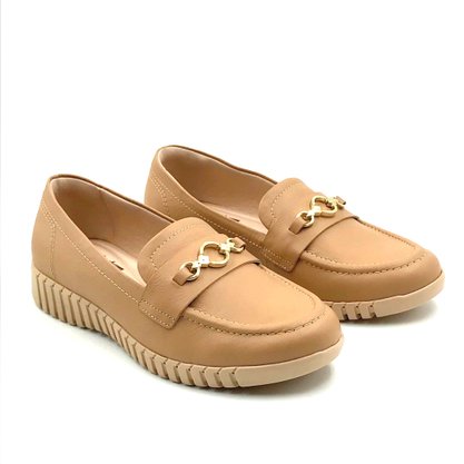 Sapato Mocassim Feminino Comfortflex Couro Bege 2376402