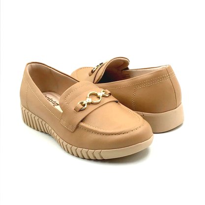 Sapato Mocassim Feminino Comfortflex Couro Bege 2376402