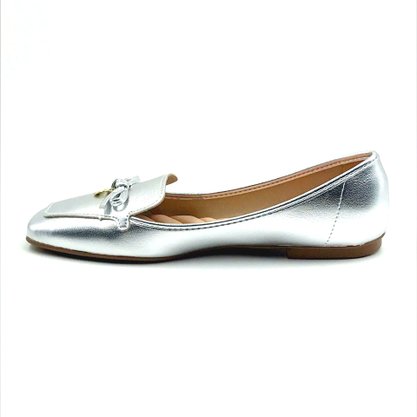 Sapato Mocassim Feminino Moleca Metalizado Prata 5737203