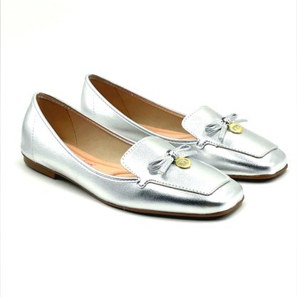 Sapato Mocassim Feminino Moleca Metalizado Prata 5737203