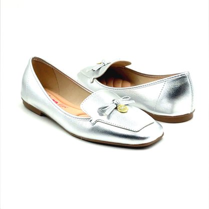 Sapato Mocassim Feminino Moleca Metalizado Prata 5737203