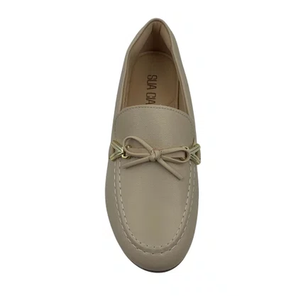 Sapato Mocassim Feminino Sua Cia Bege 16468 com Laço