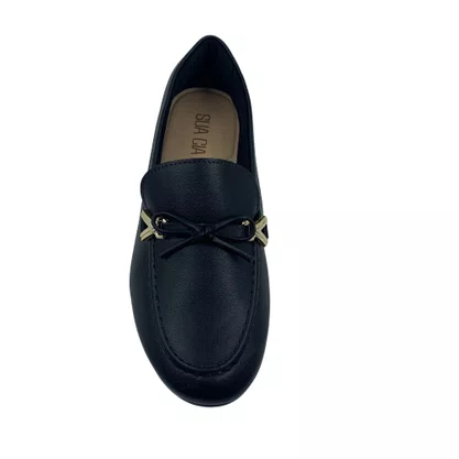 Sapato Mocassim Feminino Sua Cia Preto 16468 com Laço
