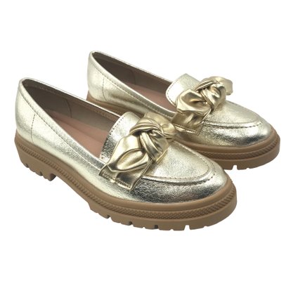 Sapato Moleca Mocassim Tratorado com Laço Dourado 5775108