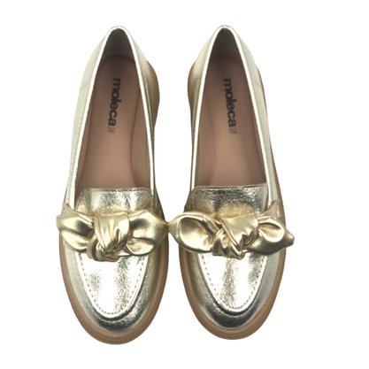 Sapato Moleca Mocassim Tratorado com Laço Dourado 5775108