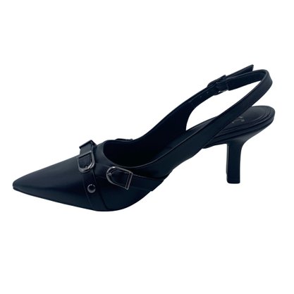 Sapato Offline Scarpin Slingback Salto Médio Preto 23947