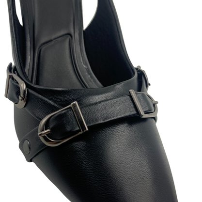Sapato Offline Scarpin Slingback Salto Médio Preto 23947