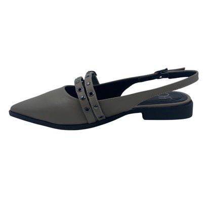 Sapato Offline Slingback Bico Fino com Fivela Cinza 23976