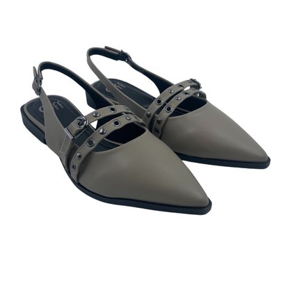 Sapato Offline Slingback Bico Fino com Fivela Cinza 23976