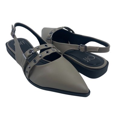 Sapato Offline Slingback Bico Fino com Fivela Cinza 23976