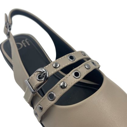 Sapato Offline Slingback Bico Fino com Fivela Cinza 23976