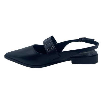 Sapato Offline Slingback Bico Fino com Fivela Preto 23974