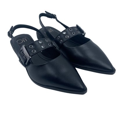 Sapato Offline Slingback Bico Fino com Fivela Preto 23974