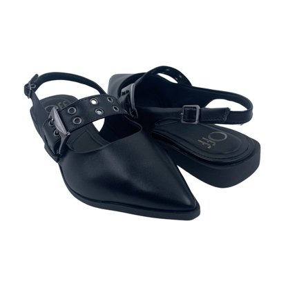 Sapato Offline Slingback Bico Fino com Fivela Preto 23974