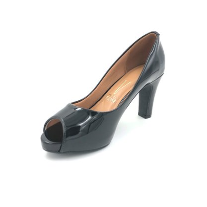 Sapato Peep Toe Vizzano Verniz Preto Salto Grosso 1840300