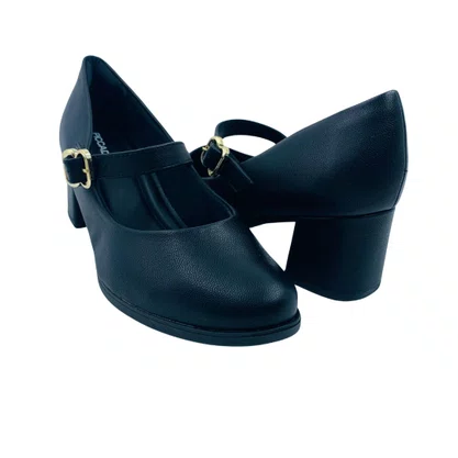 Sapato Piccadilly Mary Jane Salto Bloco Médio Preto 654063