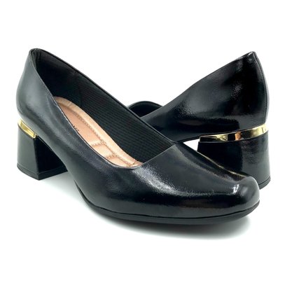 Sapato Piccadilly Maxi Verniz Salto Bloco Preto 748009