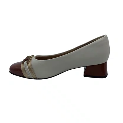 Sapato Piccadilly Salto Bloco Bege com Marrom 160099