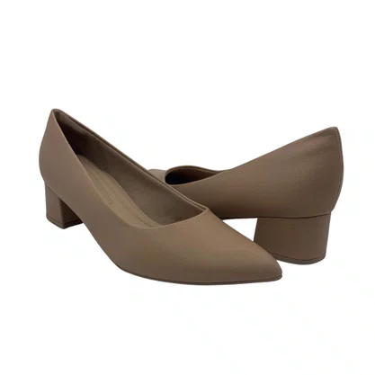 Sapato Piccadilly Scarpin Salto Bloco Baixo Nude 739015