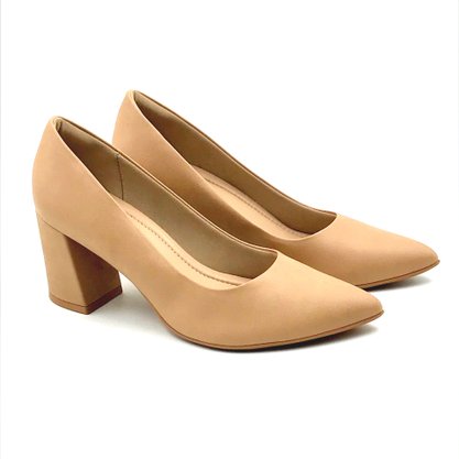 Sapato Piccadilly Scarpin Salto Bloco Nude 745135