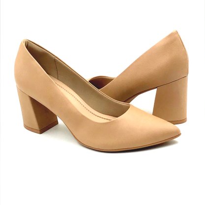 Sapato Piccadilly Scarpin Salto Bloco Nude 745135