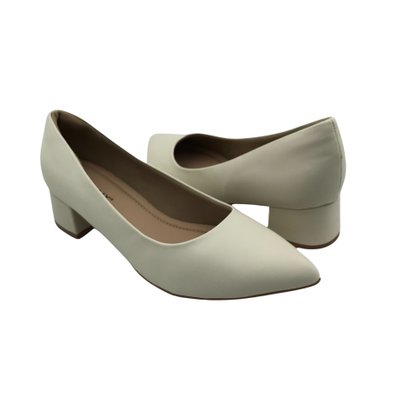 Sapato Piccadilly Scarpin Salto Bloco Off White 739015