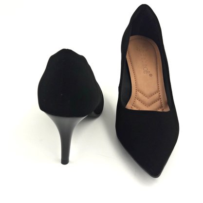 Sapato Scarpin Bebecê Preto Nobuck Bico Fino 7010-104