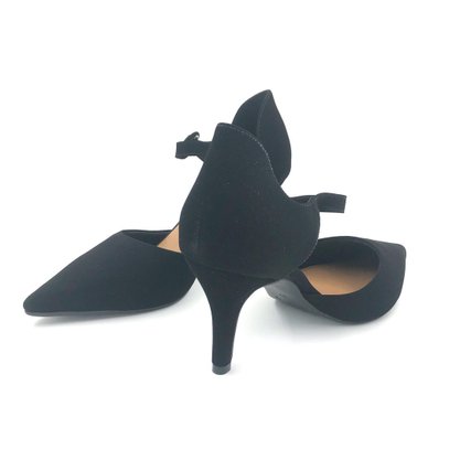 Sapato Scarpin Bebecê Preto Nobuck Bico Fino 7060-255