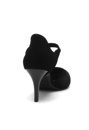 Sapato Scarpin Bebecê Preto Nobuck Bico Fino Salto Fino