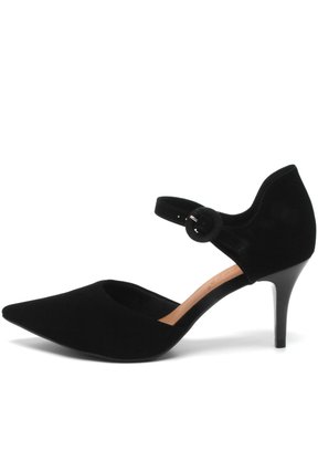 Sapato Scarpin Bebecê Preto Nobuck Bico Fino Salto Fino