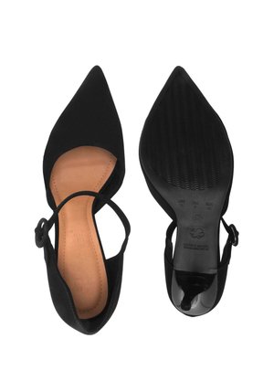 Sapato Scarpin Bebecê Preto Nobuck Bico Fino Salto Fino
