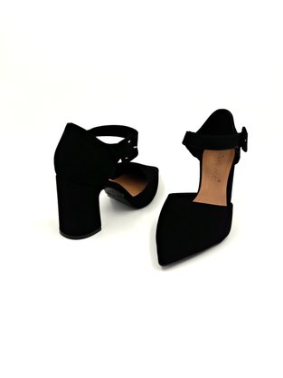 Sapato Scarpin Bebecê Preto Nobuck Salto Grosso