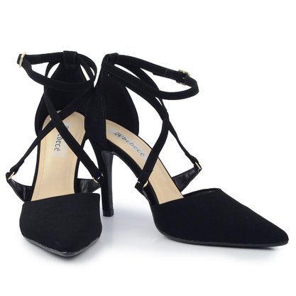 Sapato Scarpin Bebecê Preto Salto Com Tiras 9430100