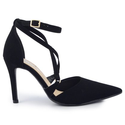 Sapato Scarpin Bebecê Preto Salto Com Tiras 9430100