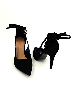 Sapato Scarpin Bebecê Salto Fino Laço Nobuck Preto