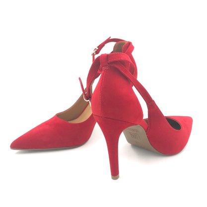 Sapato Scarpin Bebecê Salto Fino Nobuck Vermelho 9420