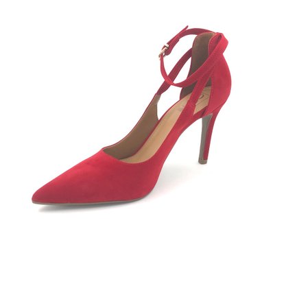 Sapato Scarpin Bebecê Salto Fino Nobuck Vermelho 9420