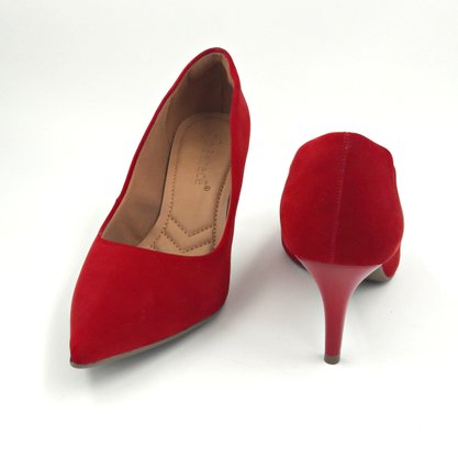 Sapato Scarpin Bebecê Vermelho Nobuck Bico Fino