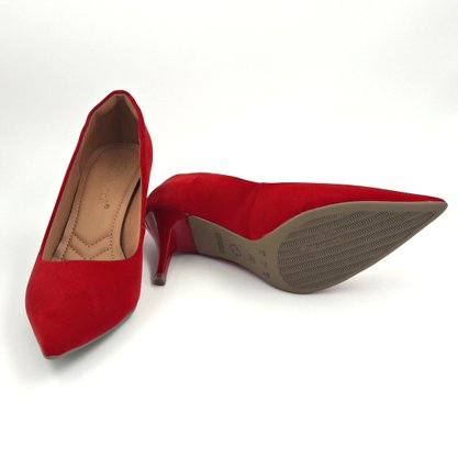 Sapato Scarpin Bebecê Vermelho Nobuck Bico Fino