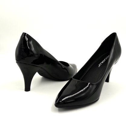 Sapato Scarpin Piccadilly Preto Verniz Bico Fino
