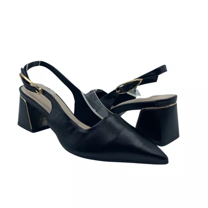 Sapato Slingback Bebecê Bico Fino Preto Salto Médio 3862601