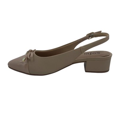 Sapato Softli Slingback Salto Bloco Bege 10186