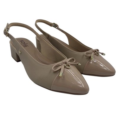 Sapato Softli Slingback Salto Bloco Bege 10186