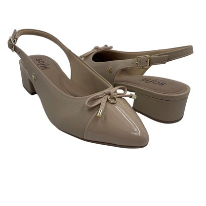 Sapato Softli Slingback Salto Bloco Bege 10186